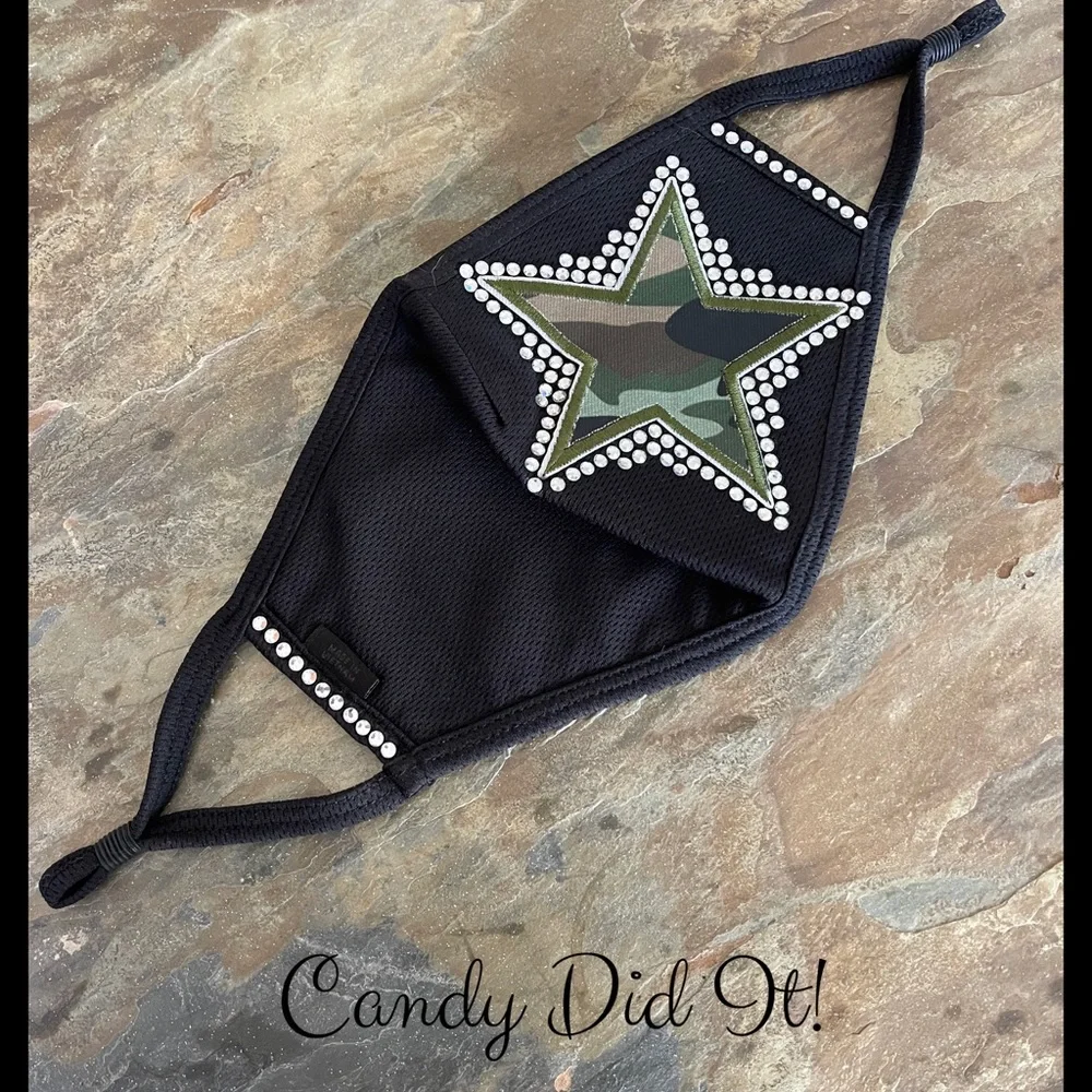 NWT Handmade Candy Did It! Camouflage Bling Star Black Double Layer Face Mask